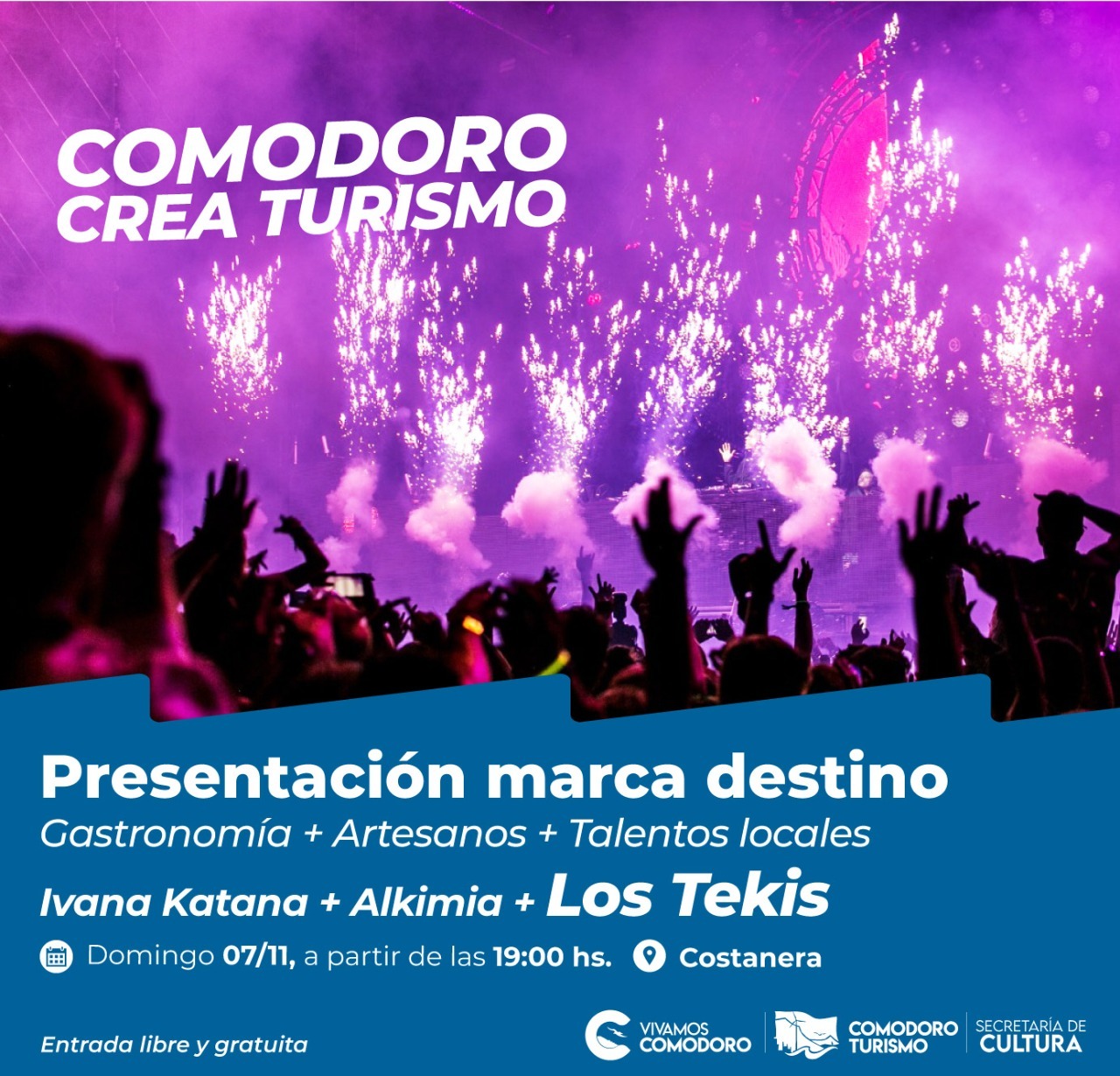Comodoro presentará su marca destino con un show de Los Tekis y artistas locales