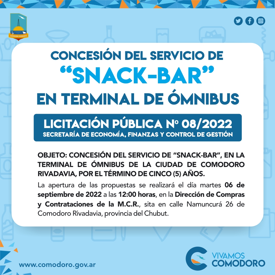 LICITACIÓN PÚBLICA Nº 08/2022-S.E.F. y C. de G. “Snack-Bar”, en la Terminal de Ómnibus