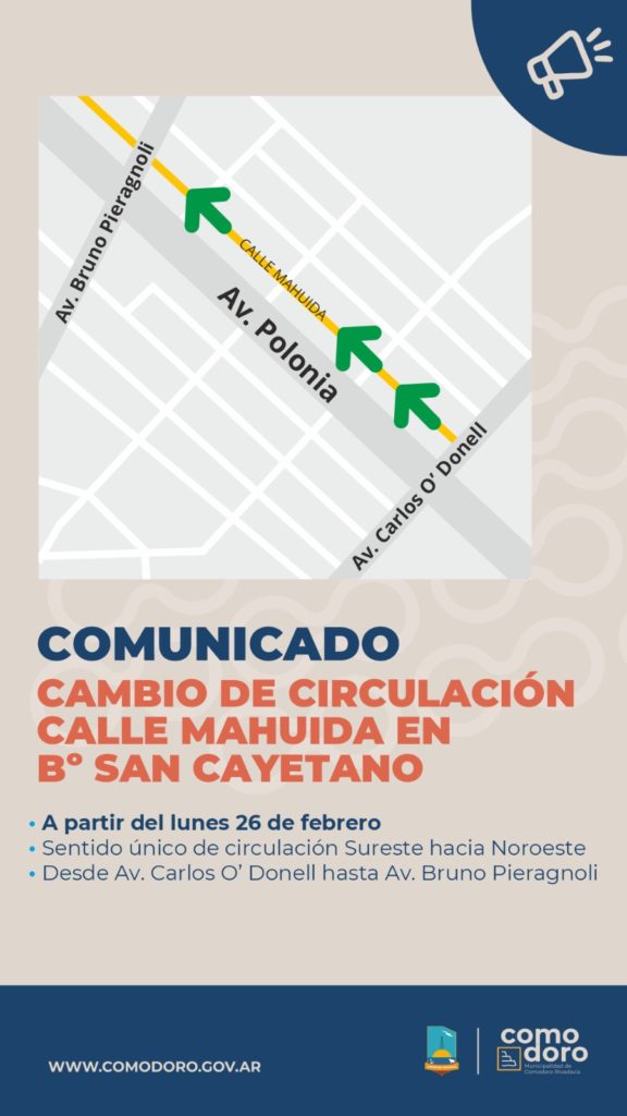 COMUNICADO POR CAMBIO DE CIRCULACIÓN EN CALLE MAHUIDA DE BARRIO SAN CAYETANO